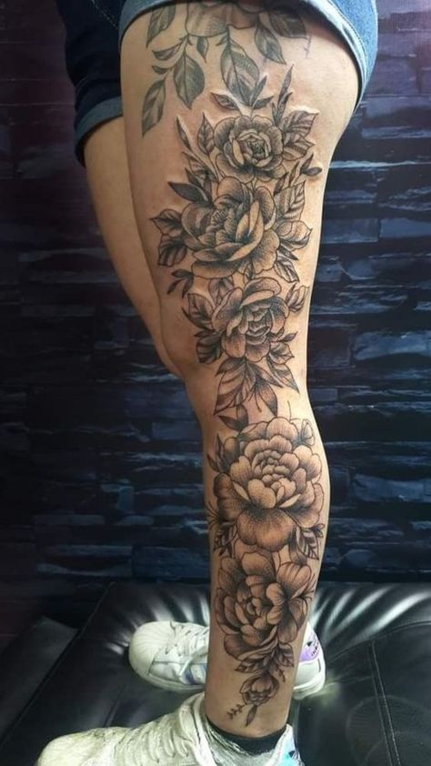 Women’s Side Leg Tattoos, Flowers Down Leg Tattoo, Side Leg Sleeve Tattoo Women, Full Thigh Sleeve Tattoo Women, Leg Sleeve Flower Tattoo, Full Leg Tattoos Women Sleeve Flowers, Hip Tattoos Dragon, Full Leg Flower Tattoo, Leg Sleeves For Females Flowers