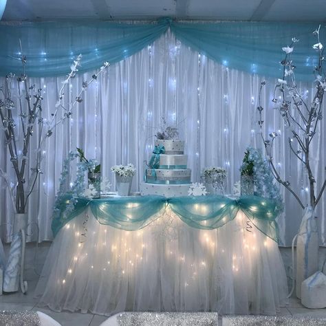 Mint Green Sweet 16 Decorations, Baby Blue Quinceanera, 15th Birthday Decorations, Cinderella Quinceanera Themes, Cinderella Quinceanera, Sweet 15 Party Ideas Quinceanera, Sweet 15 Party Ideas, Sweet 16 Party Decorations, Blue Wedding Decorations