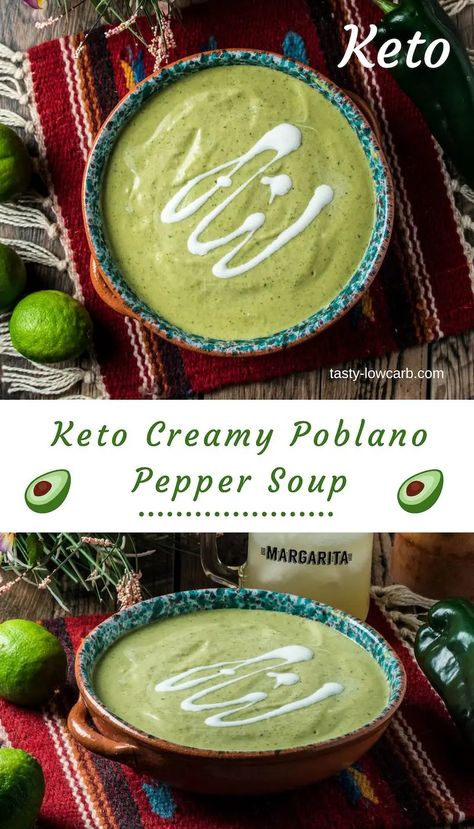 Poblano Pepper Soup, Poblano Soup, Soup Creamy, Poblano Pepper, Cream Sauce Recipes, Cabbage Soup Diet, Pepper Soup, Keto Soup, Fresh Avocado