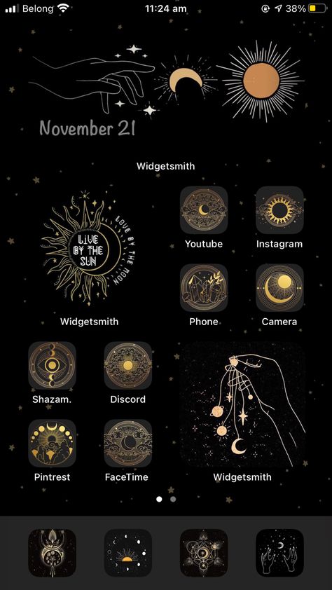 Solar System App Icons, Sun And Moon App Icons, Witchy Iphone Layout, Witchy Phone Theme, Moon Phone Theme, Iphone Theme Ideas Dark, App Design Iphone, Celestial Home, Lockscreen Ios