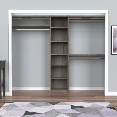 ClosetMaid SpaceCreations 44" W - 115" W Closet System Starter Kit & Reviews | Wayfair Shelves For Small Closet, Single Wide Home, Closet Organizer Kits, Wood Closet Organizers, Wood Closet Systems, Corner Closet, Closet Kits, Closet Layout, Closet Remodel