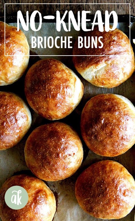 These are the best and easiest brioche buns you will ever make — the no-knead dough seriously comes together in 10 minutes (or less!), and the buns can be ready to shape in 2-3 hours. You also can let the dough rise overnight in the fridge, if that timing works out better for you. Look no further — these brioche buns are it! #buns #bread #brioche #memorialday #julyfourth Brioche Rolls, Brioche Recipe, Yeast Breads, Breads & Buns, No Knead Bread, Bread Bun, Brioche Buns, No Knead, Burger Buns