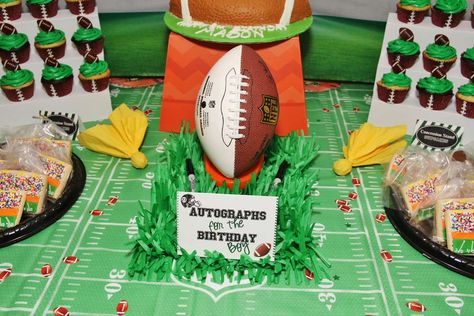 Mason's 8th Football Birthday | CatchMyParty.com Mvp Party Sport Theme, Autograph Football For Party, Georgia Football Birthday Party, Football Birthday Party Activities, Football Themed 2nd Birthday Party, Football 5th Birthday Party, Tailgate Birthday Party Ideas Kids, Football First Birthday Food, Flag Football Birthday Party