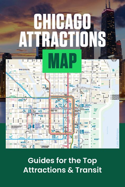 Chicago Tourist Map, Chicago Attractions Map, Chicago El Train, Chicago Neighborhoods Map, 360 Chicago, Chicago Metro, Visiting Chicago, Transport Map, Chicago Attractions