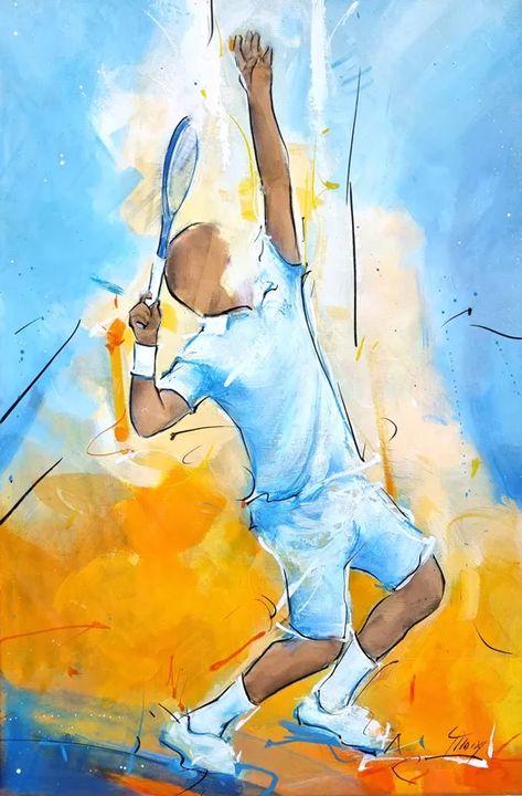 Sports Paintings On Canvas, Sports Painting Ideas, Tennis Art Painting, Tennis Watercolor, Tennis Painting, Sport Artwork, Tennis Artwork, Sport Painting, Art Identity