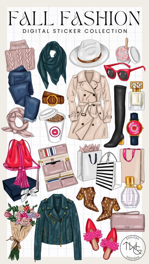 Fall Fashion Clipart Collection – TWG Designs Twg Designs, Group Stickers, Elegant Journal, Fashion Stickers, Shopping Clipart, Fav Products, Collage Board, Fashion Clipart, Magazine Collage