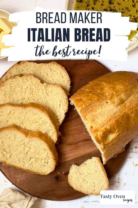 Italian bread is made in the bread machine with simple ingredients- olive oil, water, milk, bread flour, salt, sugar and yeast. Let the bread maker do all the work for you! This bread maker recipe makes a delicious classic Italian bread loaf and can be used for many different purposes, from sandwiches to croutons to dinner rolls! Bread Machine Italian Bread Dough, Crusty Italian Bread Machine Recipe, Bread Machine Italian Bread Recipes, Italian Bread Bread Machine, Bread Machine Italian Bread, Homemade Italian Bread, Bread Machine Recipes Healthy, Low Sodium Bread, Water Bread