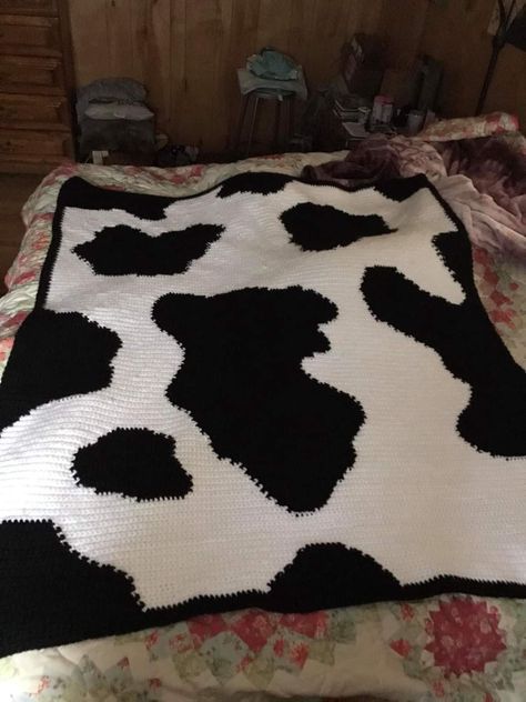 Cow Print Afghan, Crochet Cow Print Blanket Pattern Free, Cow Crochet Blanket, Cow Print Crochet, Crochet Cow Blanket, Cow Blanket, Crocheted Cow Pattern, Longhorn Cow, Easy Crochet Baby Blanket