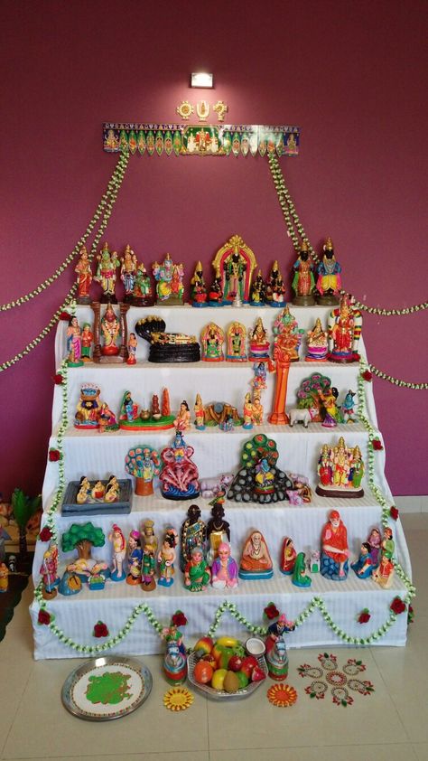 Navaratri golu Navaratri Golu Themes, Diwali Bommala Koluvu Ideas, Golu Ideas Navaratri, Navarathri Golu Ideas, Golu Decoration Ideas, Golu Navaratri, Pongal Decoration, Diy Golu Dolls, Navratri Decor