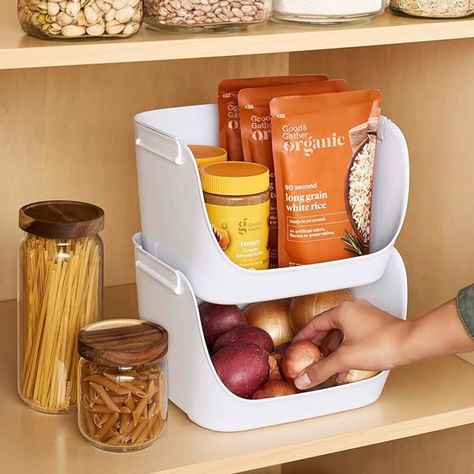 Post Image Pantry Bins, Stacking Bins, Pantry Bin, How To Store Potatoes, Organized Pantry, Shelf Bins, Snack Organizer, Stackable Bins, Pantry Shelf