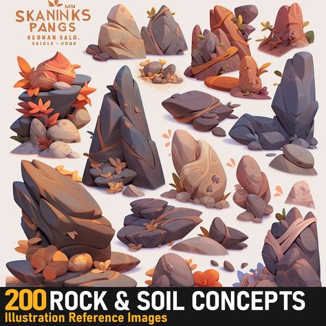 Environmental Art Tutorial, Environmental Art Sketch, Rock Digital Art, Stone Illustration Rocks, Rock Digital Painting, Stylized Game Art, Rocks Concept Art, Rocks Digital Art, Rock Concept Art