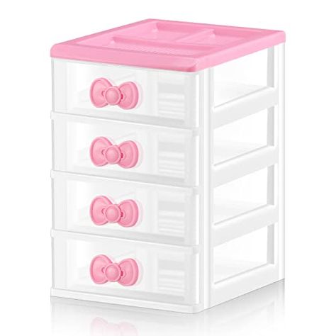 Cabinet Organization Bathroom, Pink Storage Boxes, Cute Storage, Kawaii Makeup, Cabinet Boxes, Kawaii Room, Drawer Unit, Desktop Storage, Cabinet Organization