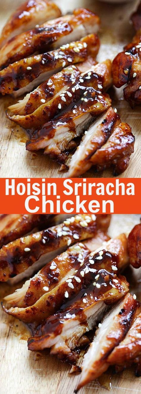 Hoisin Sriracha Chicken - Crazy delicious chicken dinner for the family! Marinated with hoisin, sriracha and honey. Takes 20 mins and so good | rasamalaysia.com Sriracha Recipes, Delicious Chicken Dinners, Sriracha Chicken, Diy Easy Recipes, Hoisin Sauce, Delicious Chicken, Poultry Recipes, Yum Yum Chicken, Dish Recipes