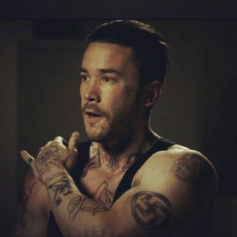 Kurt Bunker Banshee Horror Chest Tattoo, Banshee Tattoo Irish, Kurt Bunker Banshee, Maginot Line Bunker, Banshee Tv, Tom Pelphrey, Banshee Tv Series, Face C, Bad Tattoos