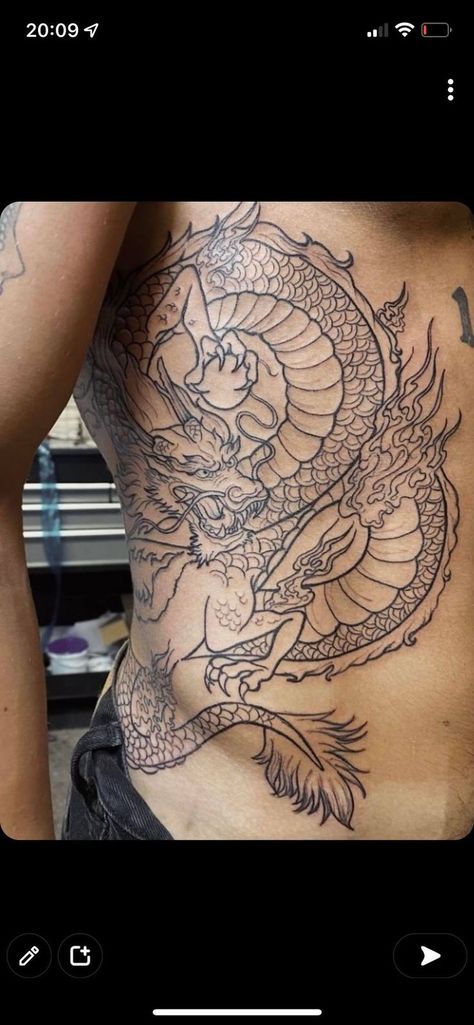 Dragon Tattoo Stomach, Back Tattoo Japanese, Sleeve Outline, Dragon Back Tattoo, Tattoo Stomach, Tattoo Chinese, Rib Tattoos For Guys, Asian Dragon Tattoo, Dragon Tattoos For Men