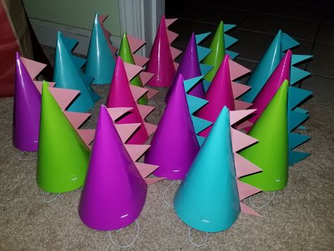 She-Rex party hats Dino Party Diy Decor, Dinosaur Party Hats Diy, Dinosaur With Party Hat, Birthday Crown Dinosaur, Girls Dinosaur Birthday Party Amazon.com, Pink Dinosaur Party, Dinosaur Birthday Theme, Dinosaur Birthday Party Decorations, Dinosaur Birthday Cakes