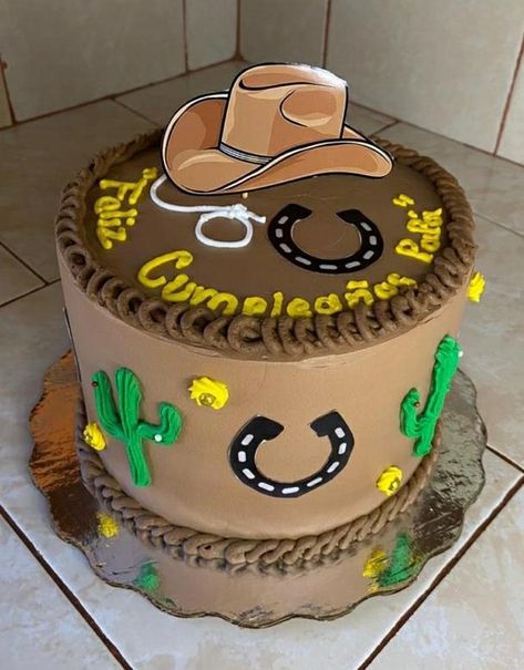 Vaquero Birthday Cake, Vaquero Cake For Men, Cowboy Theme Cake, Rodeo Cake Ideas, Cowboy Cake Design, Buttercream Cowboy Cake, Wild West Birthday Party, Wild West Birthday, Cowboy Cakes