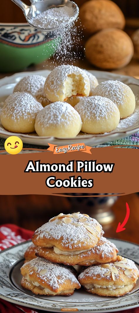 Discover the unique delight of Almond Pillow Cookies, where soft, fluffy dough envelopes a sweet almond filling. These elegant treats are perfect for afternoon tea or as a sophisticated dessert option. #AlmondCookies #TeaTimeTreat #ElegantDesserts Cookies Using Almond Paste, Almond Paste Recipes Desserts, Almond Extract Recipe Desserts, Recipes Using Almond Paste, Almond Pillow Cookies Recipe, Almond Paste Desserts, Almond Pillow Cookies, Pillow Cookies Recipe, Almond Cookies Recipes