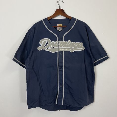 [DESCRIPTION] Please read the description first before buy my items‼️‼️ Vintage Downing Baseball Button Ups Shirt All in good condition [MATERIAL] Cotton [MEASUREMENT] Measurement:  armpit to armpit : 23.5 inches  Back collar to bottom : 26.5 inches [CONDITION] - All in good condition  - No hole no rip no stain [PAYMENT & NOTICE] - We accept PayPal ONLY - No return/refund - All items will be post over shipping company counter within 1-3 working days after payment completed and please allow 1-3 w Estilo Emo, Mlb Jersey, Button Ups, Hairdos For Curly Hair, Baseball T, Fit Board Workouts, Baseball Shirt, Shipping Company, Baseball Shirts