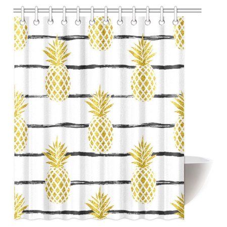 MYPOP Pineapple Decor Shower Curtain, Tropical Theme Vintage Stripe Style Pineapple Fruit Bathroom Shower Curtain 60 By 72 Inches Long Fruit Bathroom, Theme House, Pineapple Theme, Tropical Bathroom, Theme Vintage, Pineapple Decor, Bathroom Shower Curtain, Bathroom Themes, Pineapple Fruit