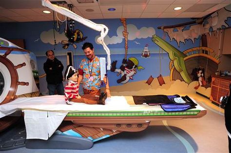 "Pirate Island" is one of 13 specially themed radiology rooms at the Children's Hospital of Pittsburgh. Hospital Layout, Hospital Social Work, Beautiful Hospital, Pediatric Radiology, Pediatric Hospital, Pirate Island, Child Life Specialist, In A Bad Mood, Children Hospital