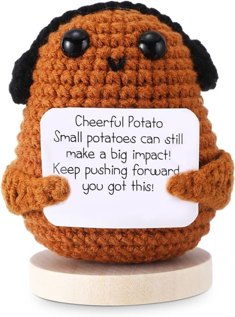 Amazon.com: Yinkin Mini Funny Positive Potato Crochet Earphone Emotional Support Potato with Positive Card and Wooden Base Wool Cheer up Gifts Knitting Doll Encouragement for Friends Coworkers Birthday Room Decor : Toys & Games Encouragement For Friends, Positive Potato Crochet, Potato Crochet, Positive Potato, Mini Funny, Birthday Room, Knitting Doll, Coworkers Birthday, Cheer Up Gifts