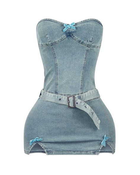 The little bow details 🎀 “Notice Me Denim Tube Mini Dress” Pretty Two Piece Outfits, Edge Outfits, Cute Online Clothing Stores, Tube Mini Dress, Denim Bustier, Notice Me, Blue Outfits, Mini Tube Dress, Stylish Summer Outfits