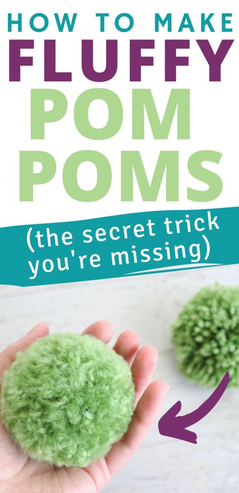 This secret trick to making fluffy pom poms only takes a couple minutes and makes all the difference. Knowing how to make pom poms extra fluffy will give your pom pom crafts that wow factor. See the full pom pom video tutorial! #diypompoms #fluffypompoms #howtomakepompoms #pompomtutorial #pompom #pompoms #videotutorial #diytutorial #diycrafts #pompomcrafts Diy Yarn Pom Pom, Fluffy Pom Poms, Pom Pom Tutorial, Pompon Diy, Pom Pom Animals, Pom Crafts, Diy Pom Poms, Pom Pom Rug, Pom Pom Wreath