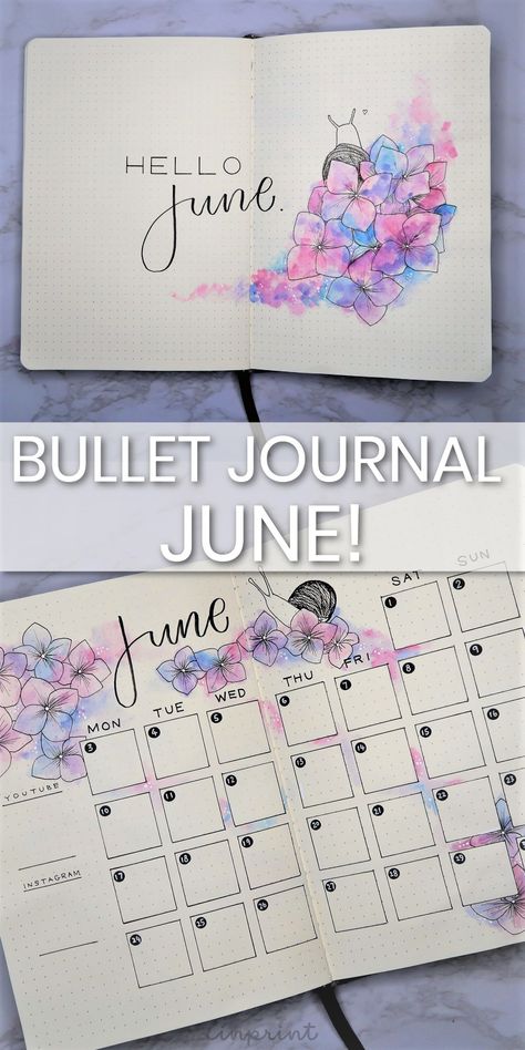 cute flower snail bullet journal setup for June 2019! Pink purple and blue water color blend! #bulletjournal Blue Journal Ideas, June Journal, June Bullet Journal, Journal June, Bullet Journal Weekly Layout, Bullet Journal Setup, Bullet Journal Paper, Bullet Journal Hacks, Bullet Planner