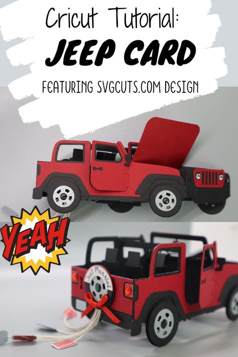 Jeep Party Ideas, Cricut Jeep Projects, Cricut 3d Projects, Jeep Template, Jeep Svg Free, Jeep Cards Handmade, Free Jeep Svg Files For Cricut, Jeep Gifts, Diy Jeep