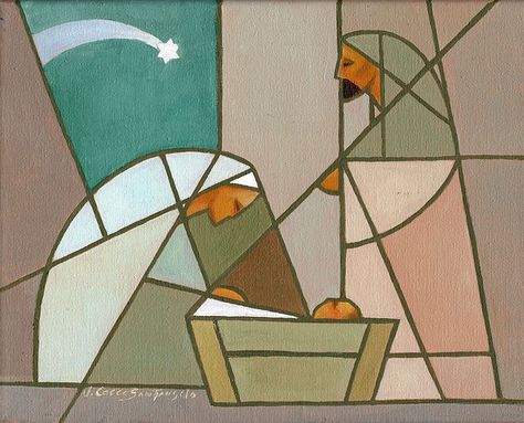 ** NEW ART** Just in time for Christmas gift giving, "Nativity - Still Night" by Jorge Cocco-Santangelo is one of four new paintings just… Lds Art, Church Banners, Stained Glass Christmas, Brown Frame, Catholic Art, Christmas Nativity, Artist Gallery, Stained Glass Patterns, Native Art