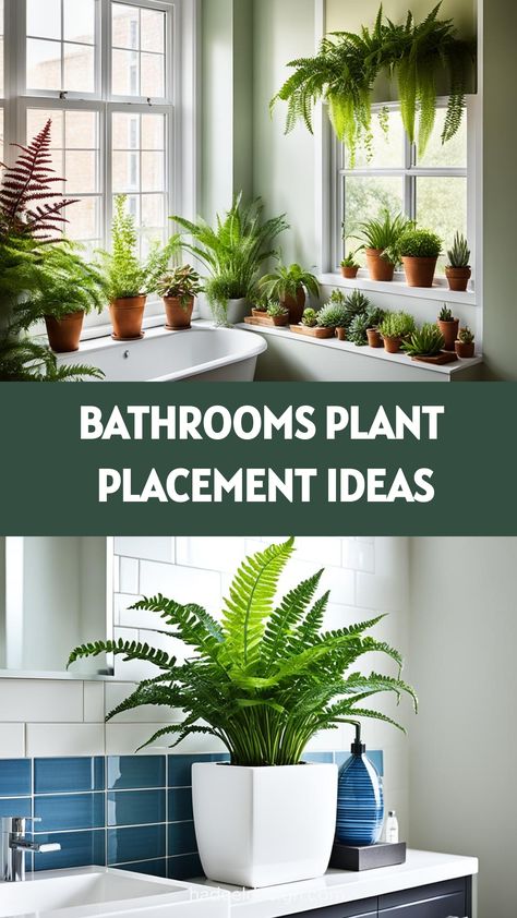 Revitalize your awkward bathroom spaces with clever plant placement ideas. Discover creative ways to incorporate greenery, from hanging planters and corner shelves to window sills and wall-mounted pots. These solutions bring life and freshness to even the most challenging layouts, transforming your bathroom into a lush, inviting retreat. Hanging Plants Bathroom Small Spaces, Plants Above Bathtub, Bathroom Ledge Decor, Plants In Bathroom Ideas, Humidity Plants, Small Garden Oasis, Plant Placement, Plant Ledge, Bathroom Plants Decor