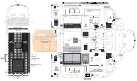 Camper Van Floor Plans - El Kapitan Van Conversions Bus House Ideas, Bus Home Conversion, Van Conversion Bathroom, Camper Layout, Mercedes Benz Vans, Story Maker, Bus Home, Slider Window, Sprinter Conversion