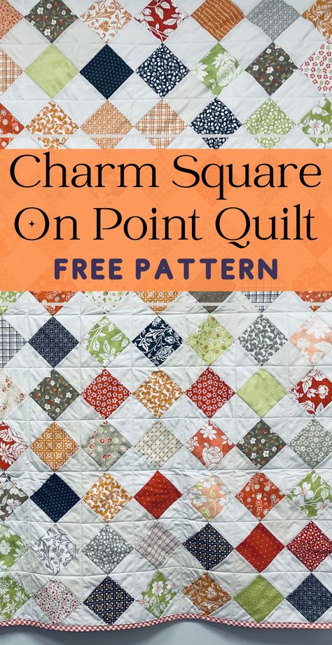 Finished Charm Square On Point Quilt Pattern and Tutorial by Sew Nikki Charm Pack Quilt Patterns On Point, Vanessa Goertzen Quilt Patterns, Quilt Pattern 5 Inch Squares, Quilt With Charm Pack, 5 In Square Quilt Pattern, Quilt Patterns Using 3 Inch Squares, Plus Sign Quilt Pattern Free, 2.5" Square Quilt Patterns, Quilts On Point Block Patterns