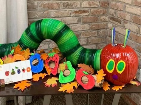 Storybook Pumpkin Contest, Book Character Pumpkins Very Hungry Caterpillar, Hungry Caterpillar Pumpkin Decorating, The Very Hungry Caterpillar Pumpkin, No Carve Pumpkin Contest Ideas, Medical Themed Pumpkin Decorating, Storybook Pumpkin Ideas For Boys, Very Hungry Caterpillar Pumpkin, Hungry Caterpillar Pumpkin