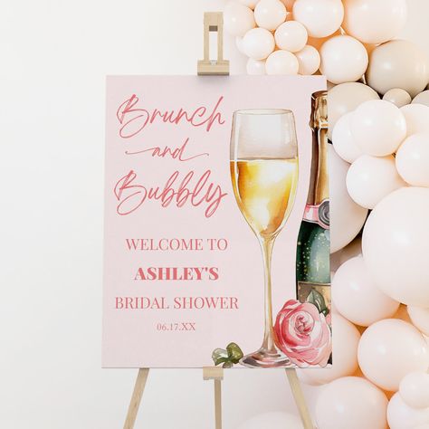 Birthday Brunch Party, Pink Brunch, Mimosa Champagne, Bridal Shower Champagne, Champagne Birthday, Brunch And Bubbly, Brunch Bubbly, Birthday Brunch, Bridal Shower Welcome Sign