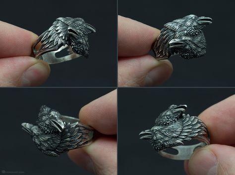 Two Ravens Ring. Zbrush sculpt to Silver. Get it in metal - http://shpws.me/MBHI Two Ravens, Raven Jewelry, 3d Jewelry, Seal Ring, Men Rings, Dragon Ring, Dragon 2, Steampunk Jewelry, Viking Jewelry