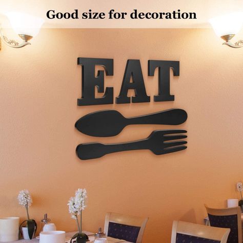 Wall Sign Decor, Fork Spoon Knife, Room Decor Kitchen, Eat Sign, Cafe Black, Wooden Fork, Sconces Living Room, Spoon Knife, Rustic Wall Sconces