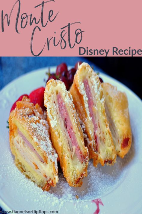 This is the offical recipe for One of Disneys oldest and most beloved foods. Disney Monte Cristo Recipe! Walt Disney Recipes, Sleeping Beauty Recipes, Disneyland Food Recipes Copycat, Disney Monte Cristo Sandwich, Disney Foods Recipe, Disney Breakfast Recipes, Disney Recipes Copycat, Disney Themed Snacks, Disney World Recipes