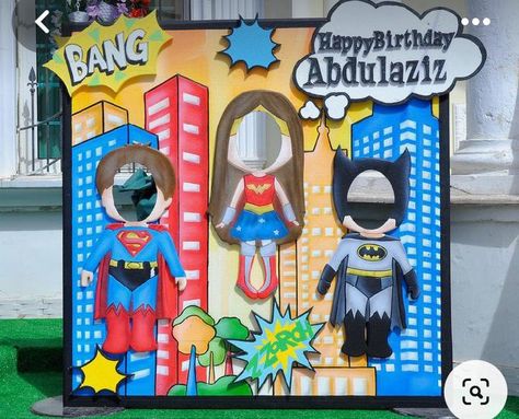 Superhero Theme Party Decorations, Superhero Photo Booth, Photo Booth Station, Superhero Party Games, Superman Birthday Party, Superhero Party Decorations, Superman Party, Comic Party, Superhero Mom