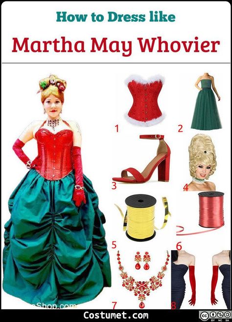 Martha May Whovier Hair Diy, Diy Martha May Whovier Costume, Martha May Whovier Costume Diy, Grinch And Martha May Costumes, Martha May Costume, Martha May Whovier Costume, Whoville Characters, Grinchmas Decor, Red And Gold Jewelry