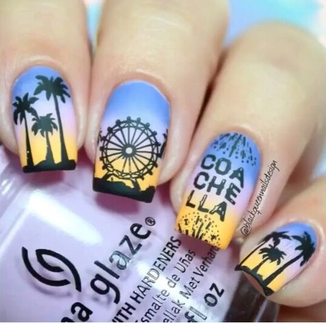 Beautiful ferris wheel sundown nail design art Coachella Nails, Tumblr Nail Art, Nail Stamping Plates, New Nail Art, Art Easy, Festival Nails, Jamberry Nails, Nail Art Galleries, Stamping Plates