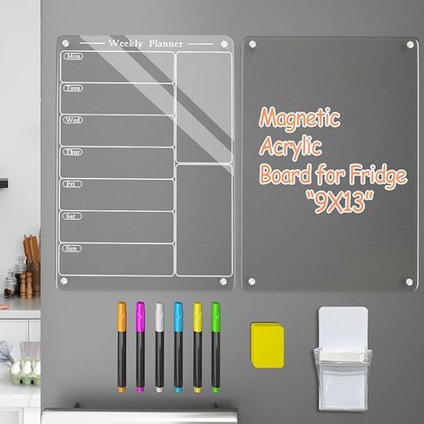 Todkoding 2PCS 9"X13" Acrylic Weekly Planner for Fridge,Acrylic Magnetic Menu Board for Kitchen,Magnet Weekly Calendar for Fridge,Clear Meal Planner for Refrigerator with 6 Markers Fridge Menu Board, Fridge Board, Magnetic Menu Board, White Refrigerator, Magnetic Dry Erase Board, Kitchen Magnet, Menu Board, Acrylic Board, Weekly Calendar