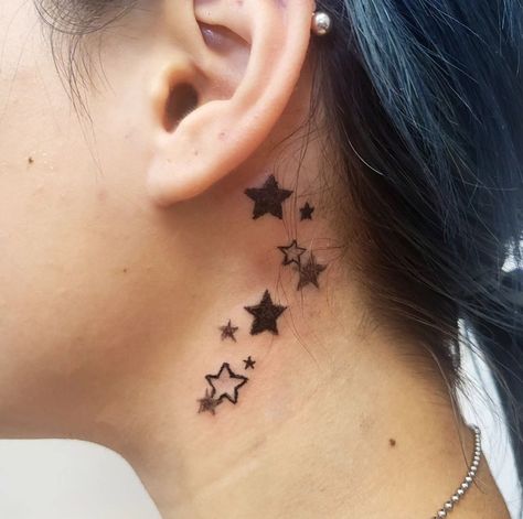 @/ thyparty on Instagram Delulu Tattoo, Star Neck Tattoos, Ear Tattoo Men, Behind Ear Tattoo Men, Random Tattoos, Tattoo Tiny, Tattoos Inspo, Star Tattoo Designs, Delicate Tattoo