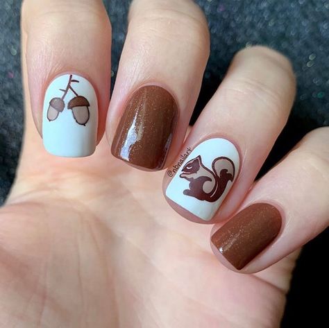 Squirrel Nails, Cute Animal Nail Art, Cute Animal Nail, Nail Art For Fall, Deer Nails, Teen Aesthetic, It Magazine, Brown Nail Polish, Animal Nail Art