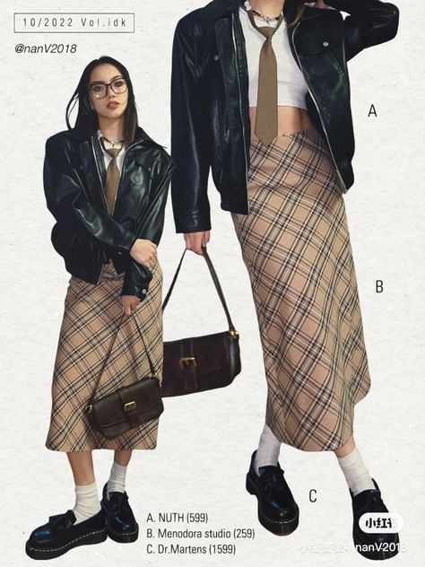 Retro Skirt Outfits 90s, Outfit Ideas 90s Style Vintage, Ootd 90s Hijab, Retro Korean Fashion, Checkered Midi Skirt Outfit, Dark 70s Style, Leather Skirt Outfit Hijab, Long Vintage Skirt Outfits, 90s Outfit Skirt