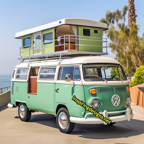 People Are Converting Their Volkswagen Hippy Busses Into RVs with a Whole Second Level Vw Bus Conversion, Mobil Vw, Caravan Painting, Caravan Paint, Hippy Bus, Van Hippie, Hippie Camper, Volkswagen Minibus, Vw Combi