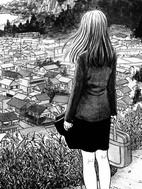 #junjiito #uzumaki #mangaart #japancore #core #aesthetic #terror #junjiitocollection Uzumaki Aesthetic Junji Ito, Junji Ito Illustration, Junji Ito Uzumaki Manga Panels, Junji Ito Landscape, Uzumaki Wallpaper Junji Ito, Uzumaki Manga Junji Ito, Kirie Uzumaki, Terror Icons, Spiral Aesthetic