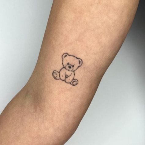 Cute Teddy Bear Tattoo Small, Matching Bear Tattoos Couples, Teddy Bear Head Tattoo, Minimalist Teddy Bear Tattoo, Teddy Bear Tattoo Small Simple Outline, Teddy Tattoo Bear, Baby Tattoos For Moms Small, Stuffed Bear Tattoo, Tattoo Ideas Bear