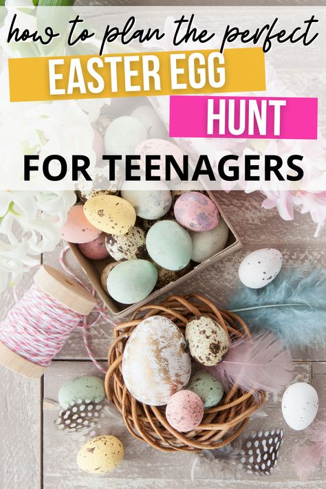 Discover some fun and entertaining Easter Egg Hunt ideas for teens and older kids. One of the top Easter activity for kids is a egg hunt, if your kids are older and you are looking for some Easter Egg Hunt ideas appropriate for teens and older kids, check out our list of the tip Easter Egg Hunts so everyone can have a blast Teen Egg Scavenger Hunt, Teen Easter Hunt Clues, Teen Easter Egg Scavenger Hunt, Fun Easter Activities For Older Kids, Easter Crafts Older Kids, Easter Hunt Clues For Adults, Easter Egg Games For Teens, Egg Hunts For Older Kids, Fun Egg Hunt Ideas